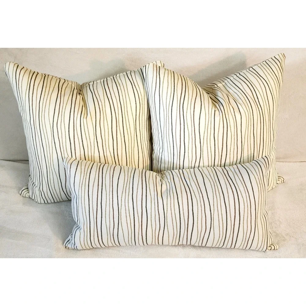 Magnolia Home 20x20 Throw Pillow Cover Pair Streamers Sage Tan Wavy Line Zip NEW